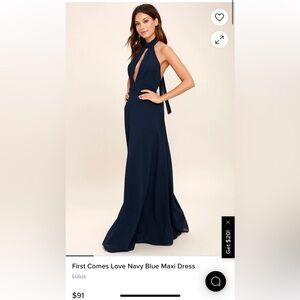 Lulu's Blue Sleeveless Halter Gown